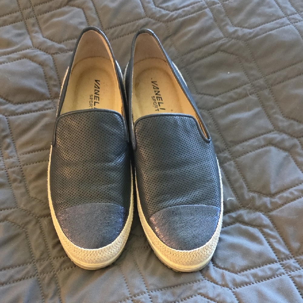 Vaneli Women's Perforated Blue Slip-On Loafers